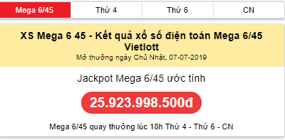 Ket qua xo so Mega 6-45 Vietlott Chu Nhat 7-7-2019 Ket qua xo so Mega 6-45 Vietlott Chu Nhat 7-7-2019